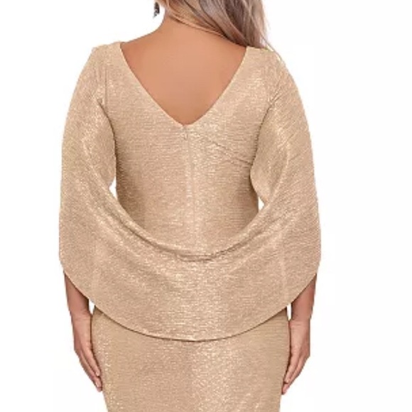 $258 Betsy and Adam Metallic Cape Sleeve Midi Cocktail Dress | Size 16 - Picture 1 of 9
